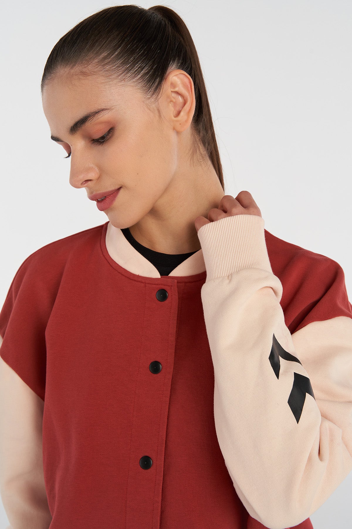 Hummel hmlTELMA bomber zip jacket in mineral red - Image 2