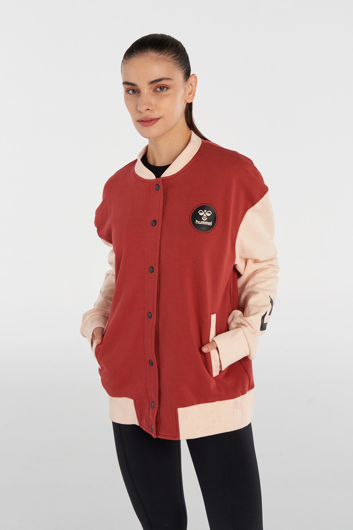 Hummel hmlTELMA bomber zip jacket in mineral red - Image 1