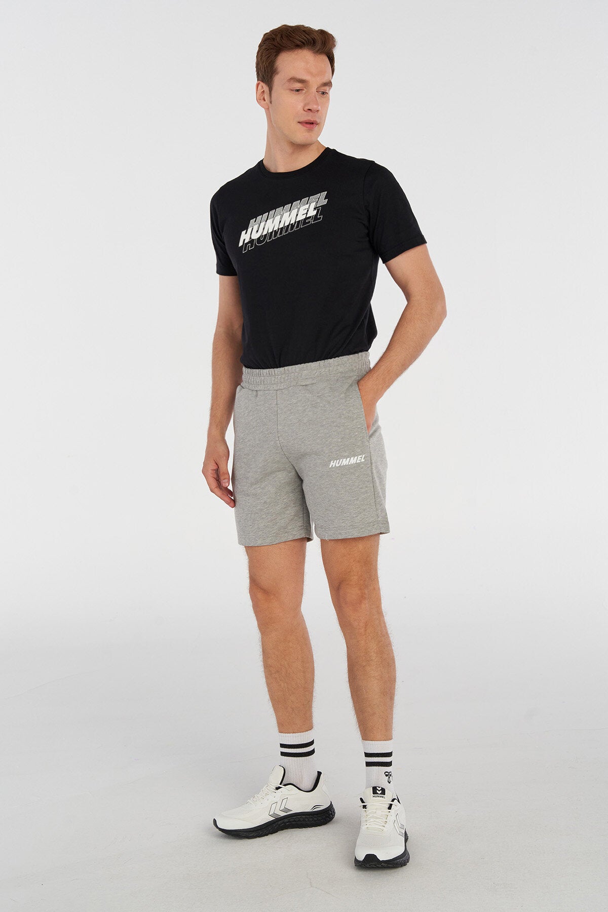 Hummel hmlELEMENTAL cotton shorts in grey melange - Image 2