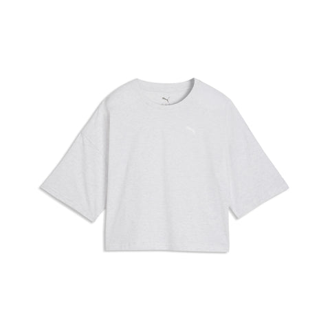 PUMA WARDROBE essentials oversized short tee women in white glow heather