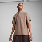 PUMA Premium ESSENTIALS relaxed jacquard polo in totally taupe - Image 1
