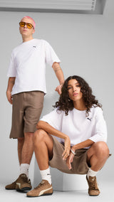 PUMA Premium ESS jacquard long line relaxed shorts 11" in totally taupe - Image 1