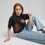 PUMA ESSENTIALS graphic short length tee in black - Image 1