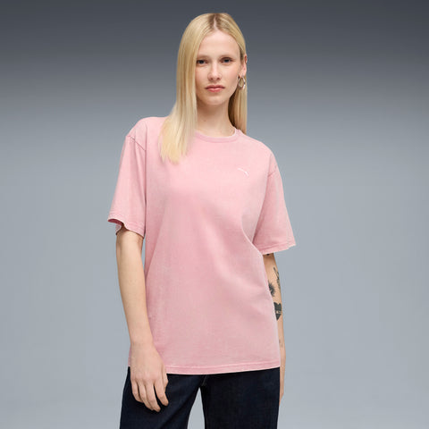PUMA ESSENTIALS ELEVATED relaxed wash tee in poised pink