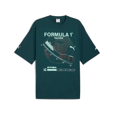 PUMA F1® relaxed graphic tee in green terrain