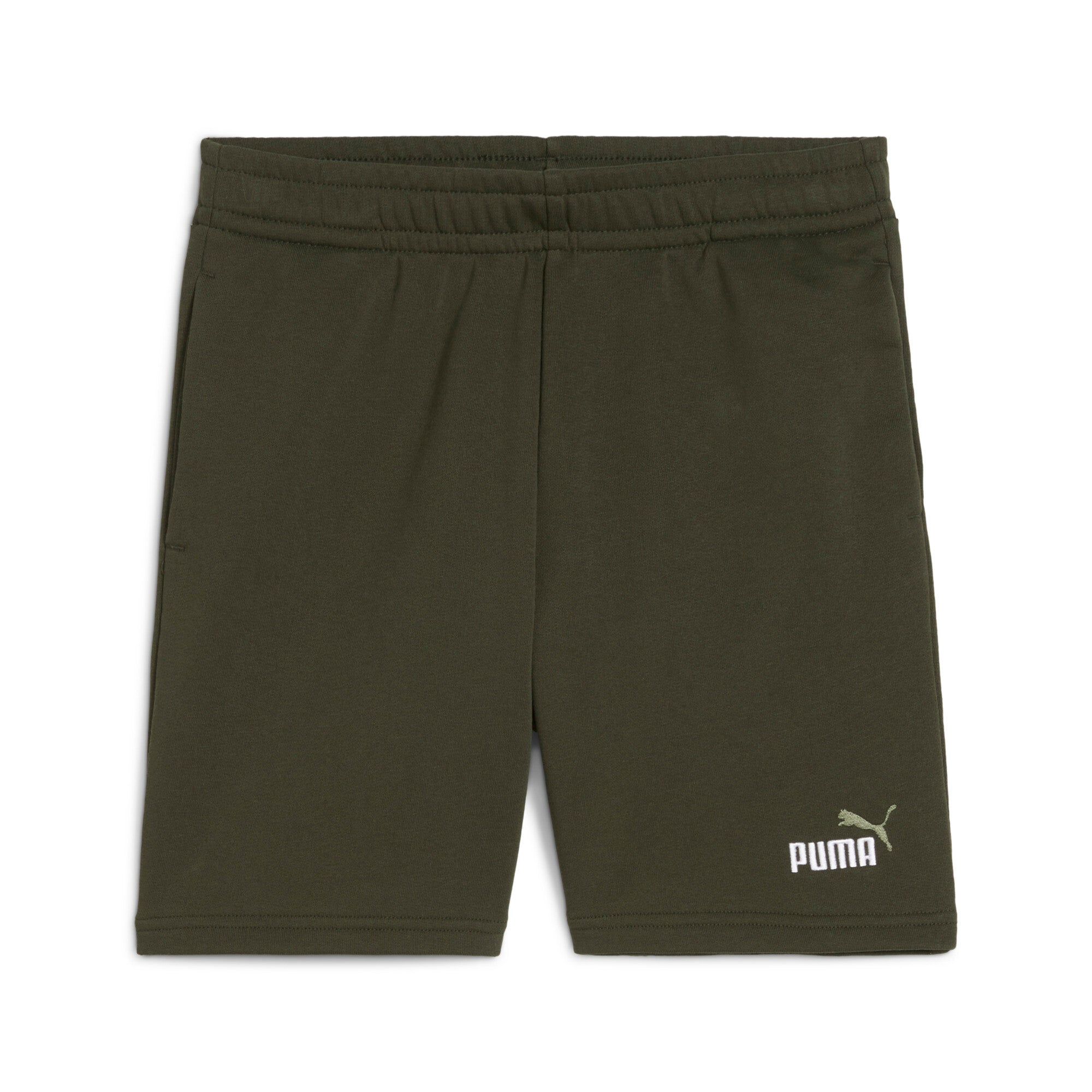 PUMA ESSENTIALS 2 colour no. 1 logo shorts in dark olive - Image 1