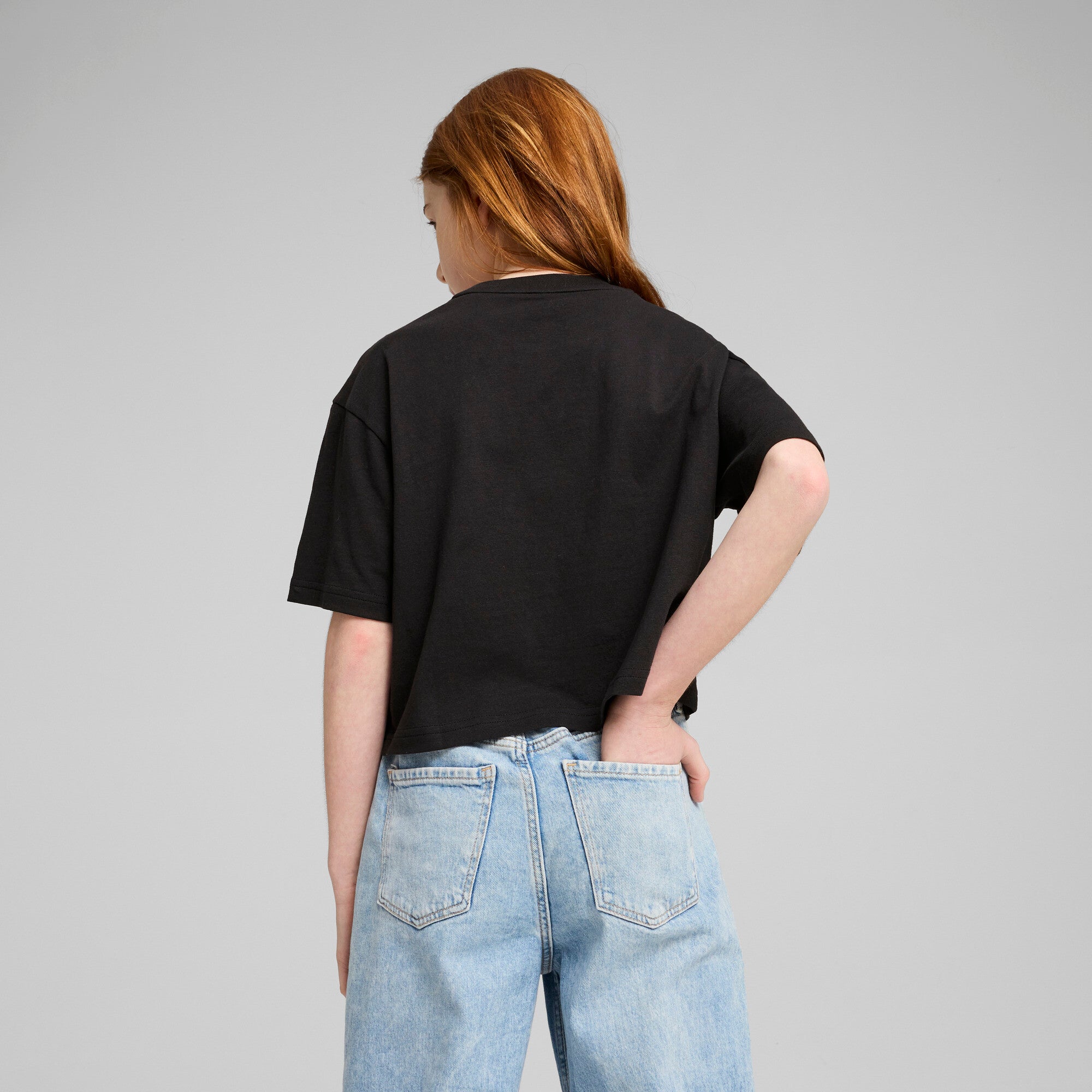 PUMA ESSENTIALS graphic short length tee in black - Image 2