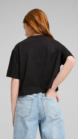 PUMA ESSENTIALS graphic short length tee in black - Image 2