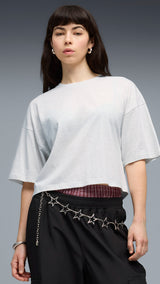 PUMA WARDROBE essentials oversized short tee women in white glow heather - Image 3
