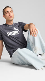 PUMA ESSENTIALS no. 1 logo heather tee in new navy - Image 3