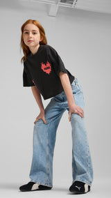 PUMA ESSENTIALS graphic short length tee in black - Image 3