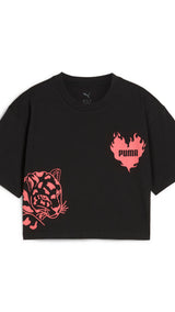 PUMA ESSENTIALS graphic short length tee in black - Image 4