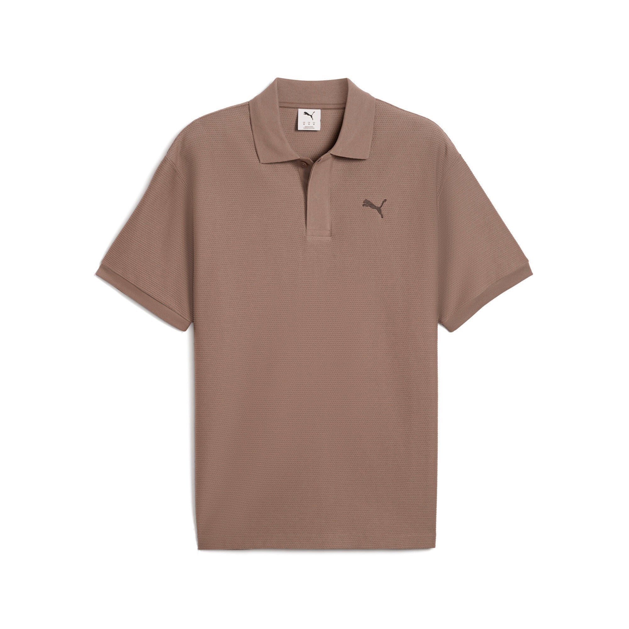 PUMA Premium ESSENTIALS relaxed jacquard polo in totally taupe - Image 4