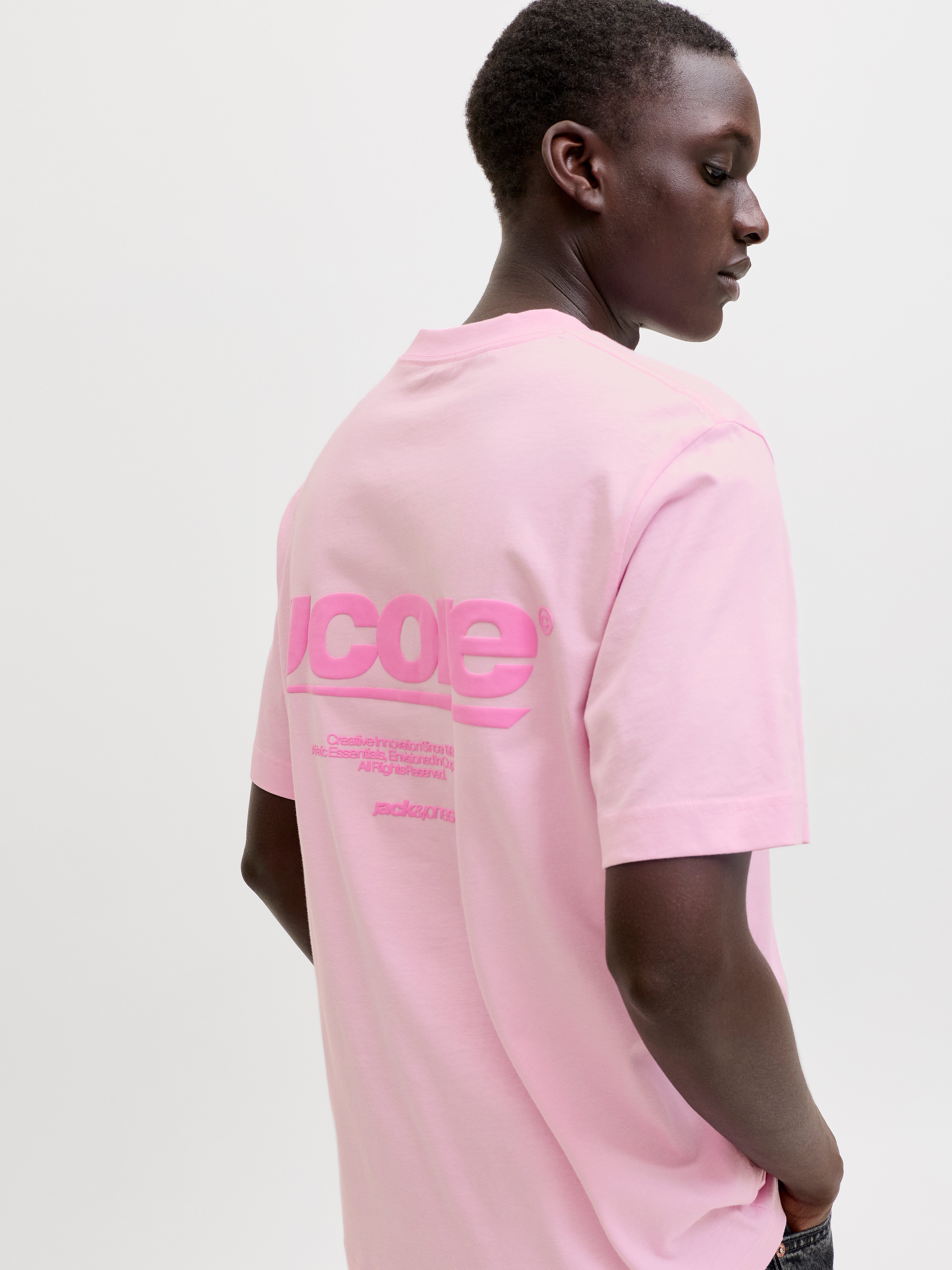 JACK & JONES JCOCLUB back text print tee crew neck - sweet corn