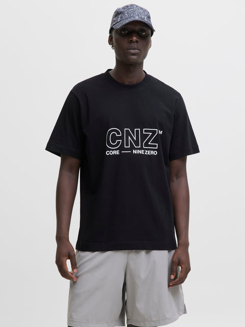 JACK & JONES JCOCNZAMSTERDAM branding t-shirt in black