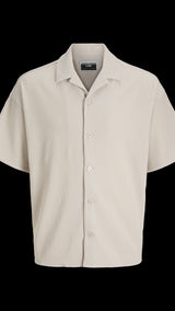 JACK & JONES JCOHORIZON plisse resort shirt in moonbeam - Image 3
