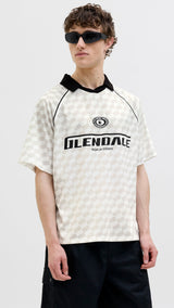 JACK & JONES JCORETREAT aop mesh open collar polo in cloud dancer - Image 1