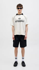 JACK & JONES JCORETREAT aop mesh open collar polo in cloud dancer - Image 4
