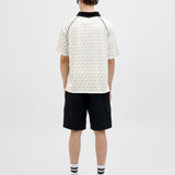 JACK & JONES JCORETREAT aop mesh open collar polo in cloud dancer - Image 2