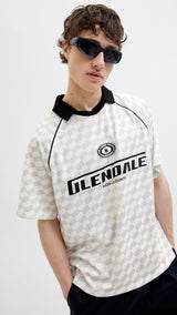 JACK & JONES JCORETREAT aop mesh open collar polo in cloud dancer - Image 7