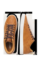JACK & JONES JFWBOSLEY pu sneaker in cognac - Image 4