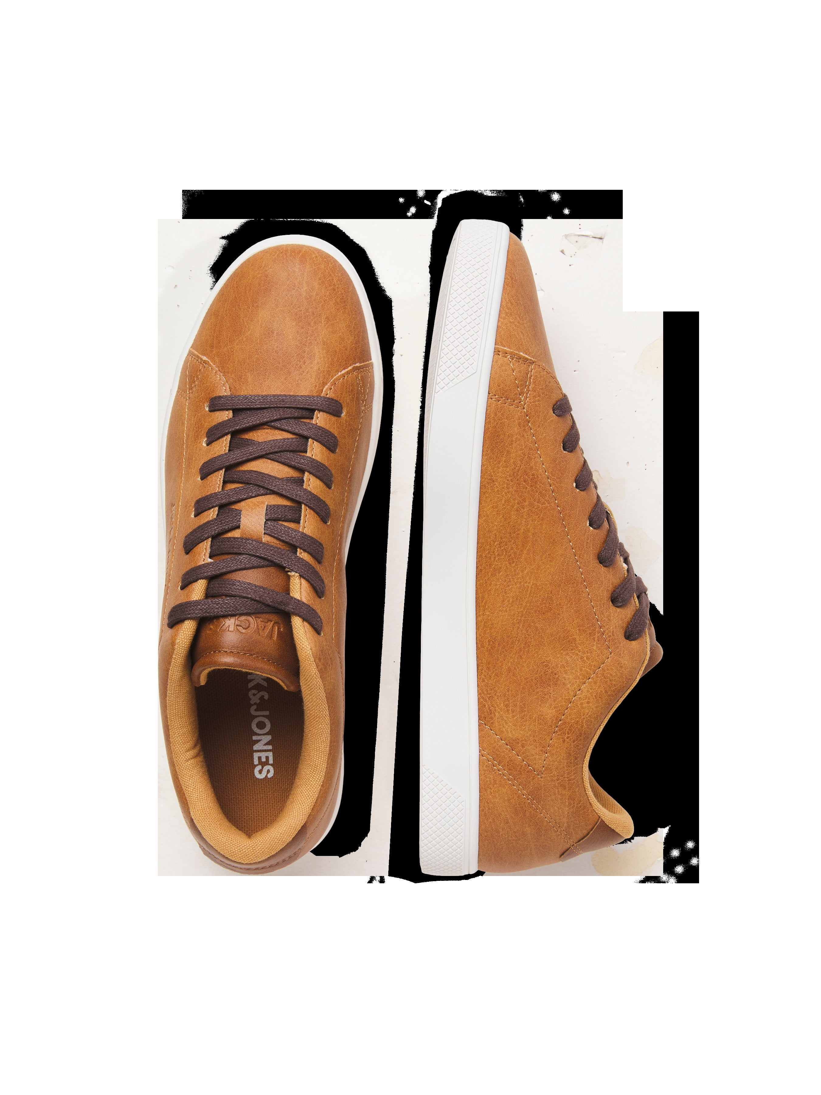 JACK & JONES JFWBOSLEY pu sneaker in cognac - Image 4