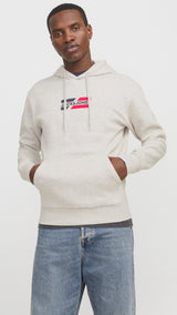 JACK & JONES JJECORP graphic sweat hood in white melange - Image 1
