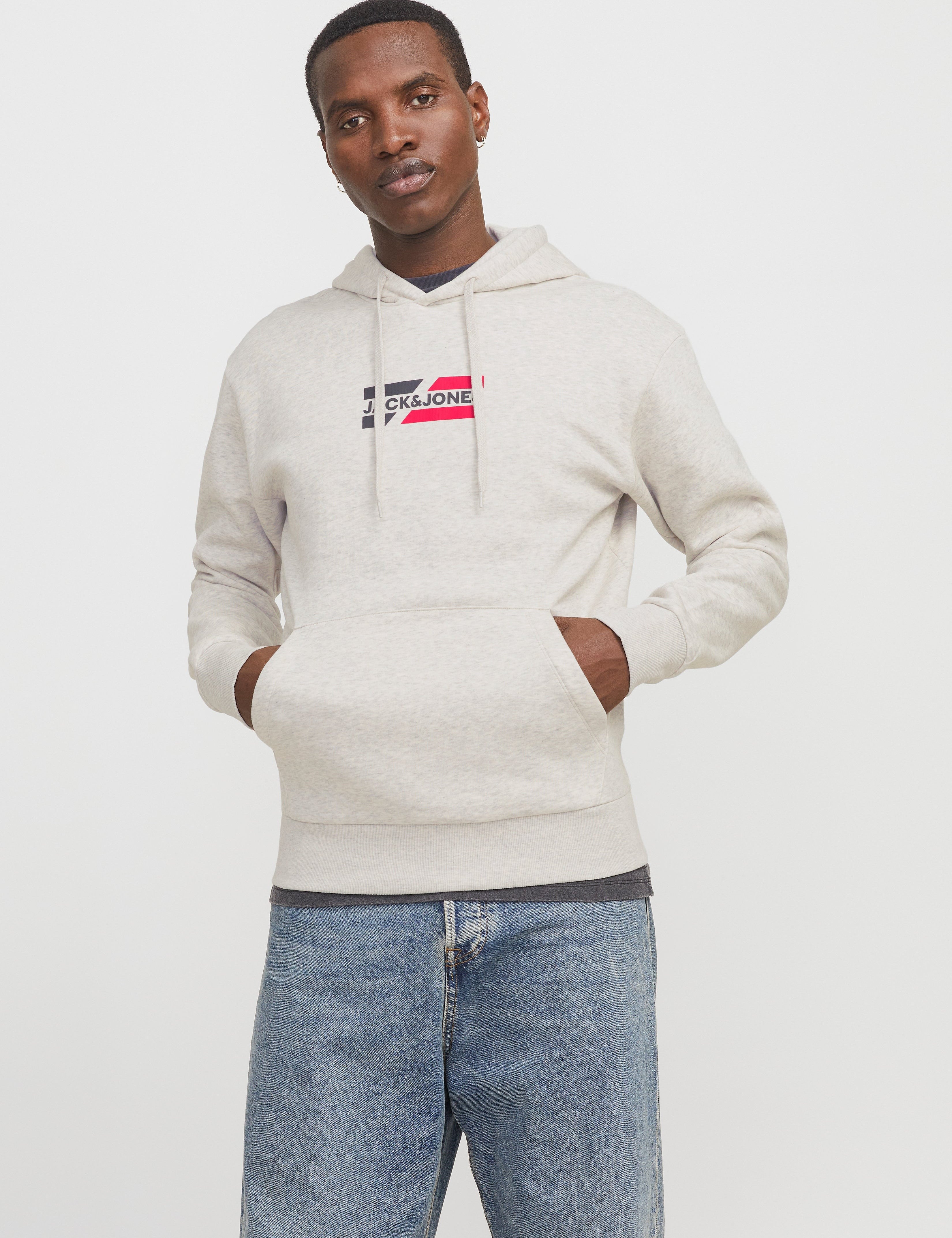 JACK & JONES JJECORP graphic sweat hood in white melange - Image 1