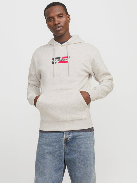 JACK & JONES JJECORP graphic sweat hood in white melange