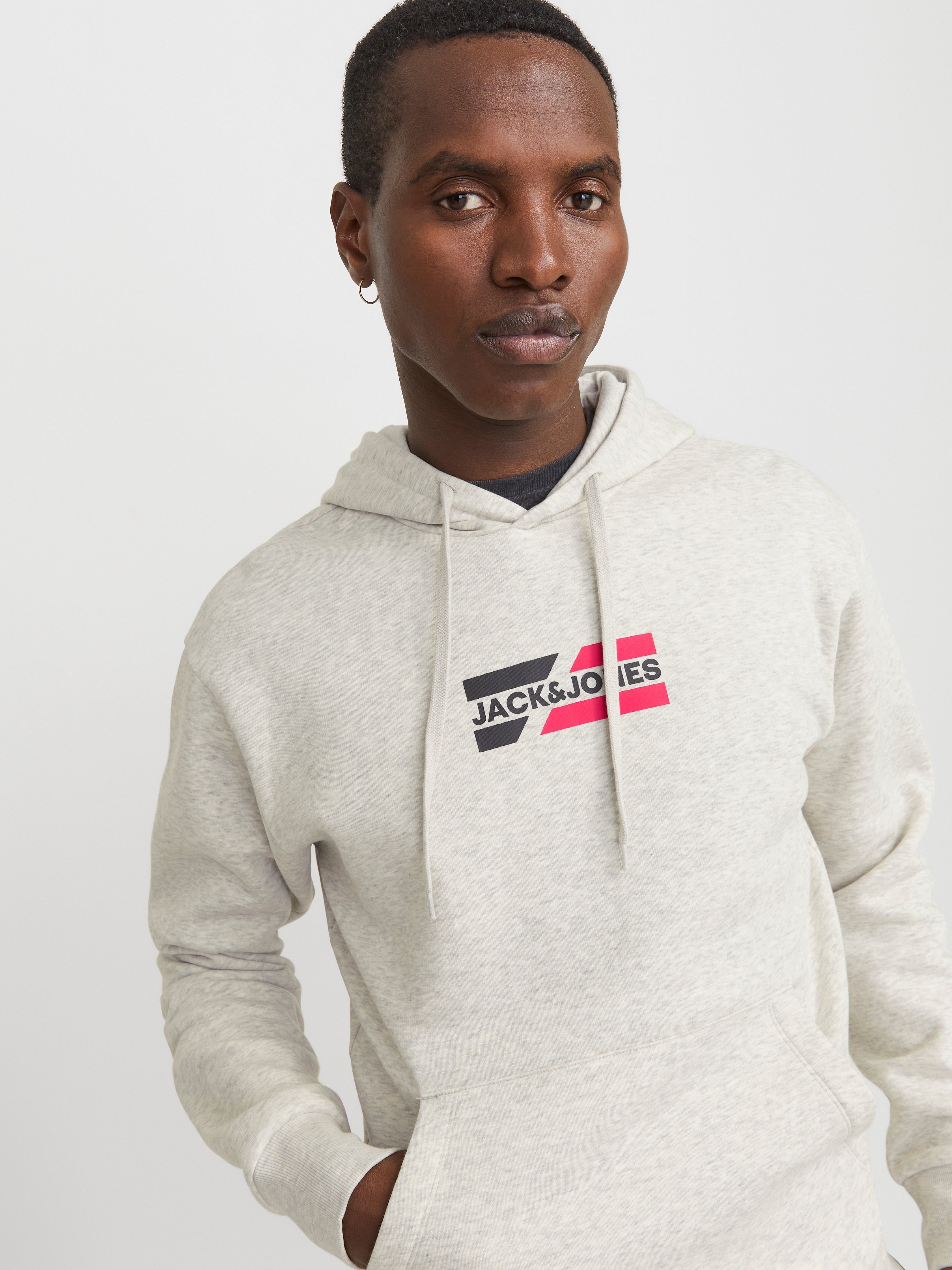 JACK & JONES JJECORP graphic sweat hood in white melange - Image 7