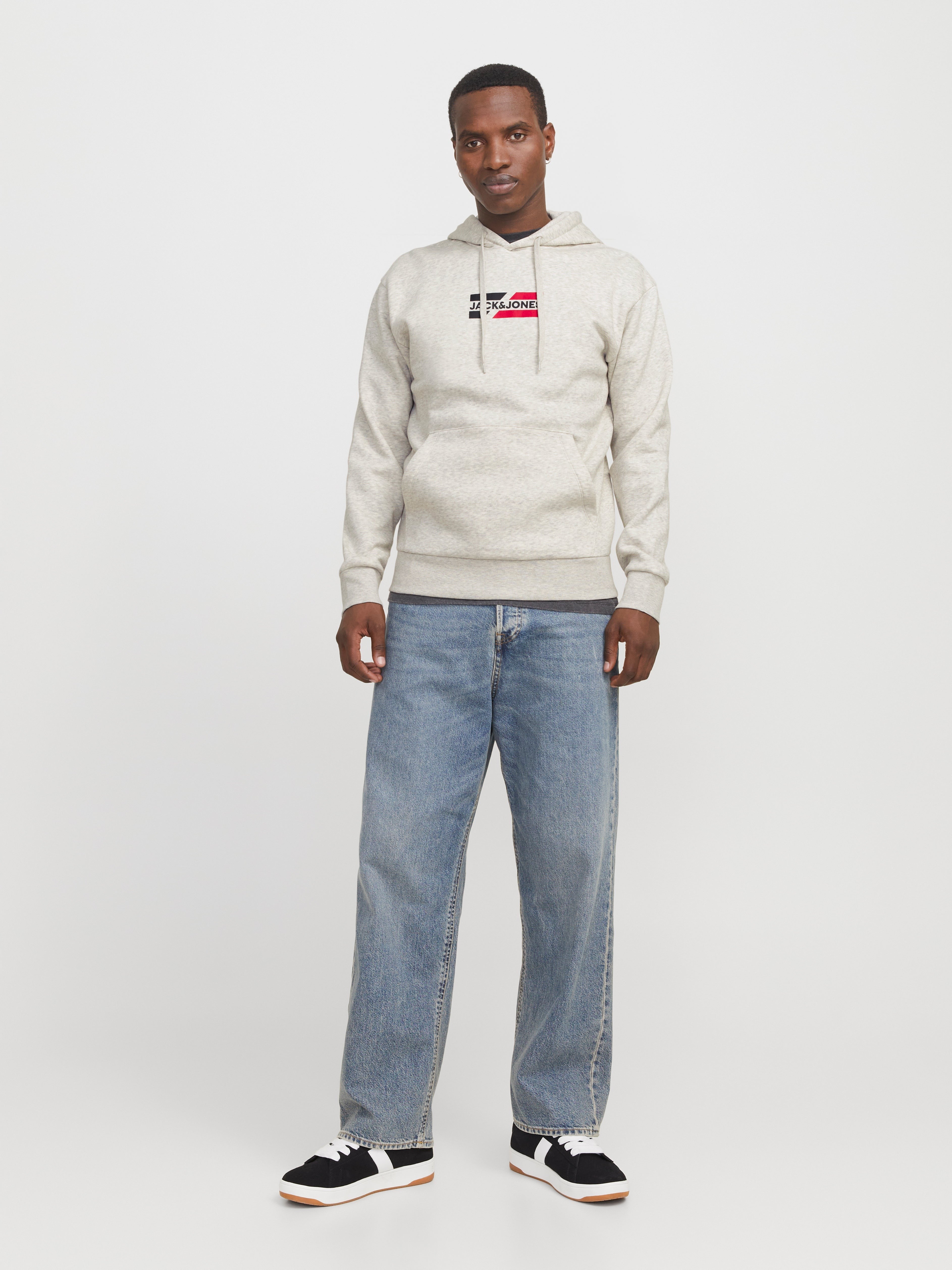 JACK & JONES JJECORP graphic sweat hood in white melange - Image 4