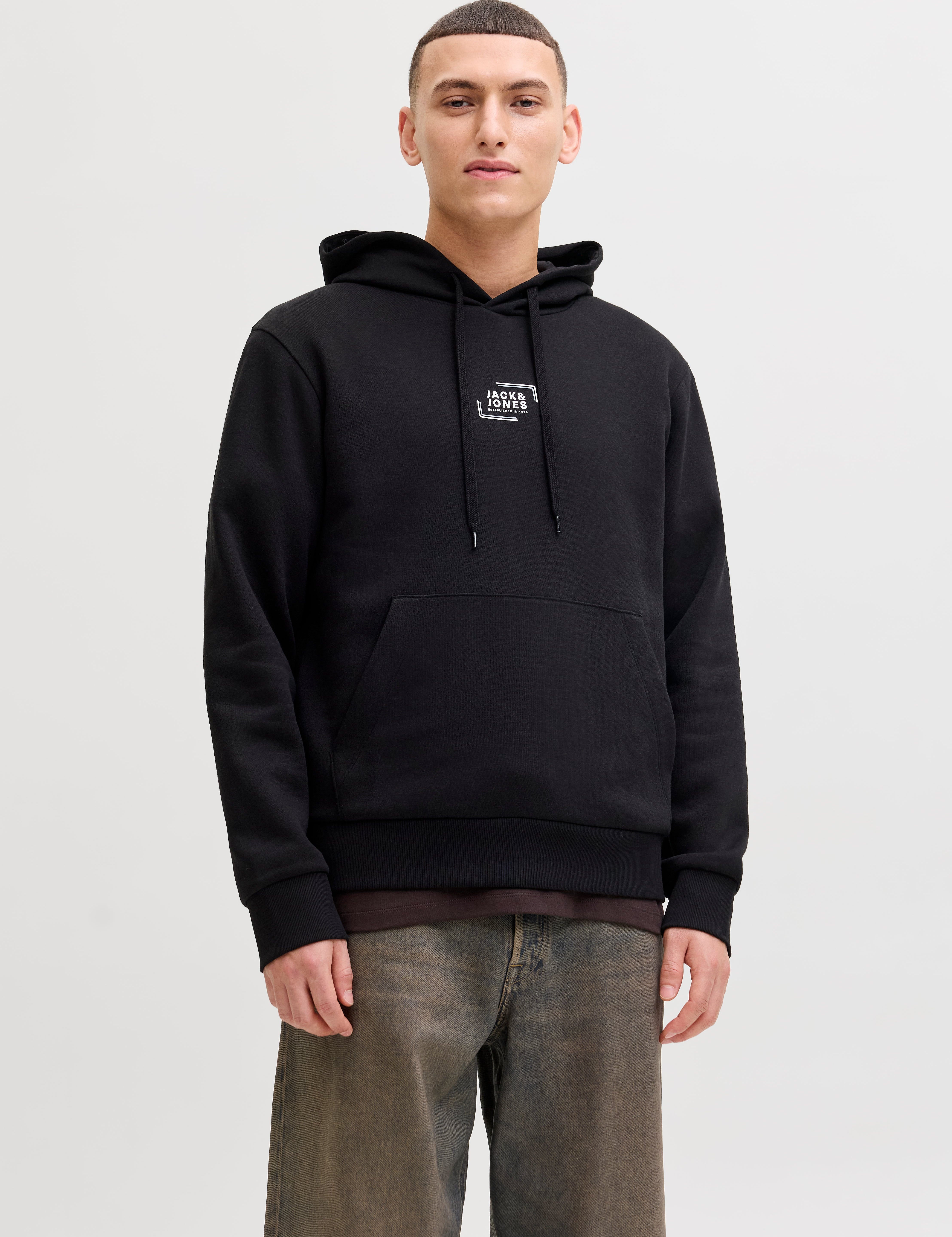 JACK & JONES JJECORP graphic sweat hood - black