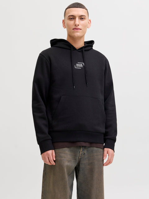 JACK & JONES JJECORP graphic sweat hood in black