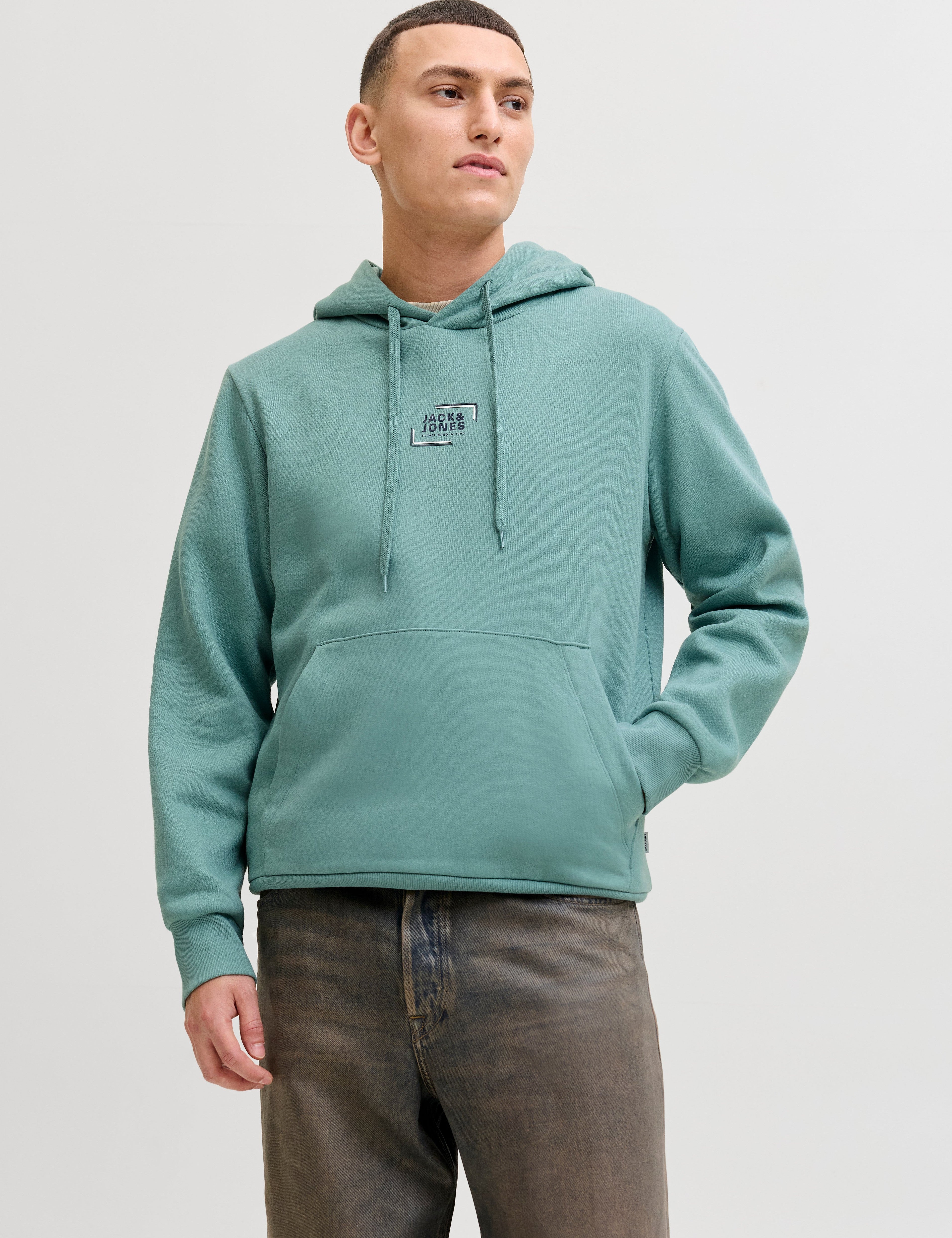 JACK & JONES JJECORP graphic sweat hood in oceanview - Image 1