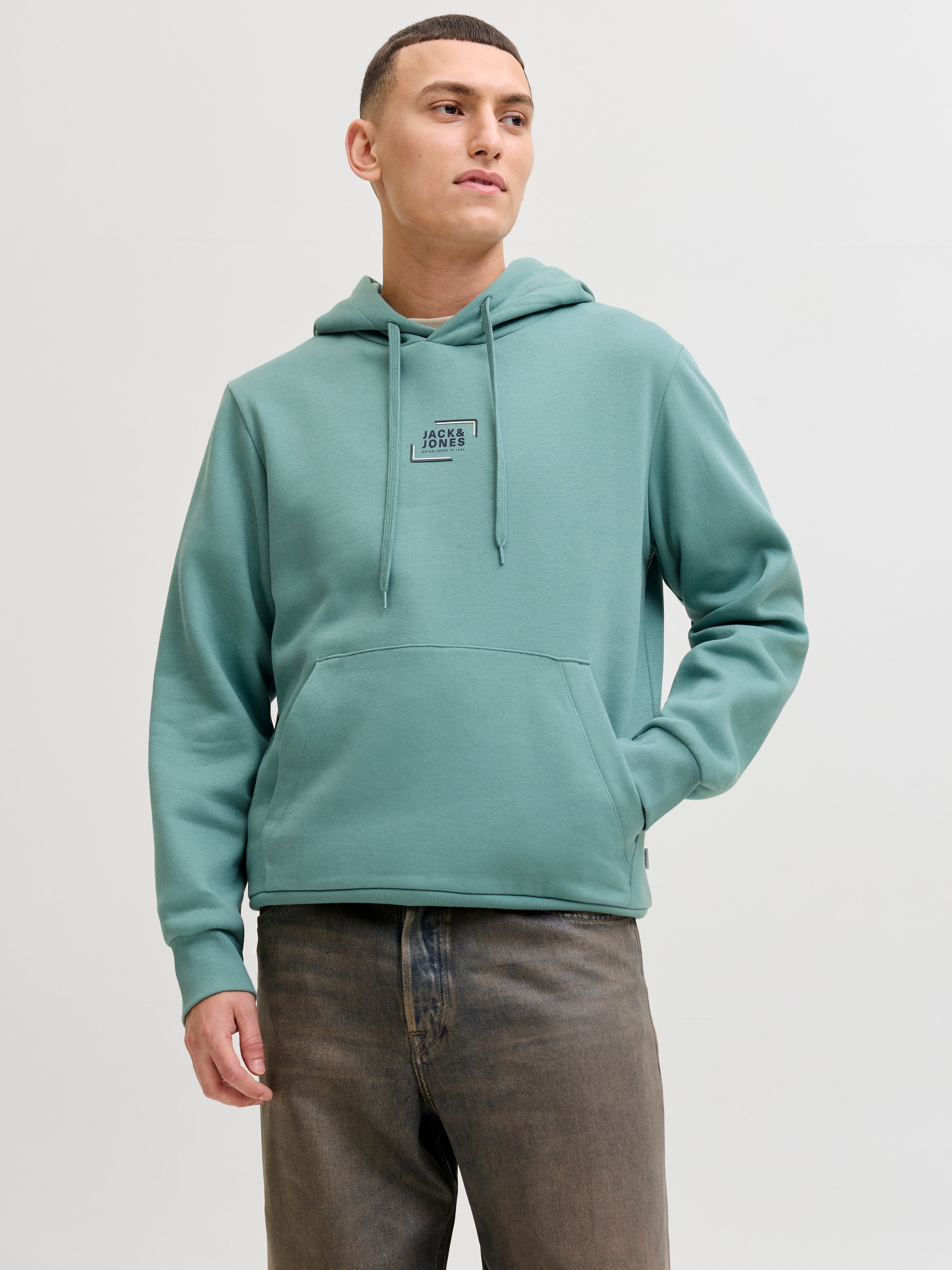 JACK & JONES JJECORP graphic sweat hood in oceanview - Image 1