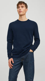 JACK & JONES JJEBASIC knit crew neck in navy blazer - Image 1