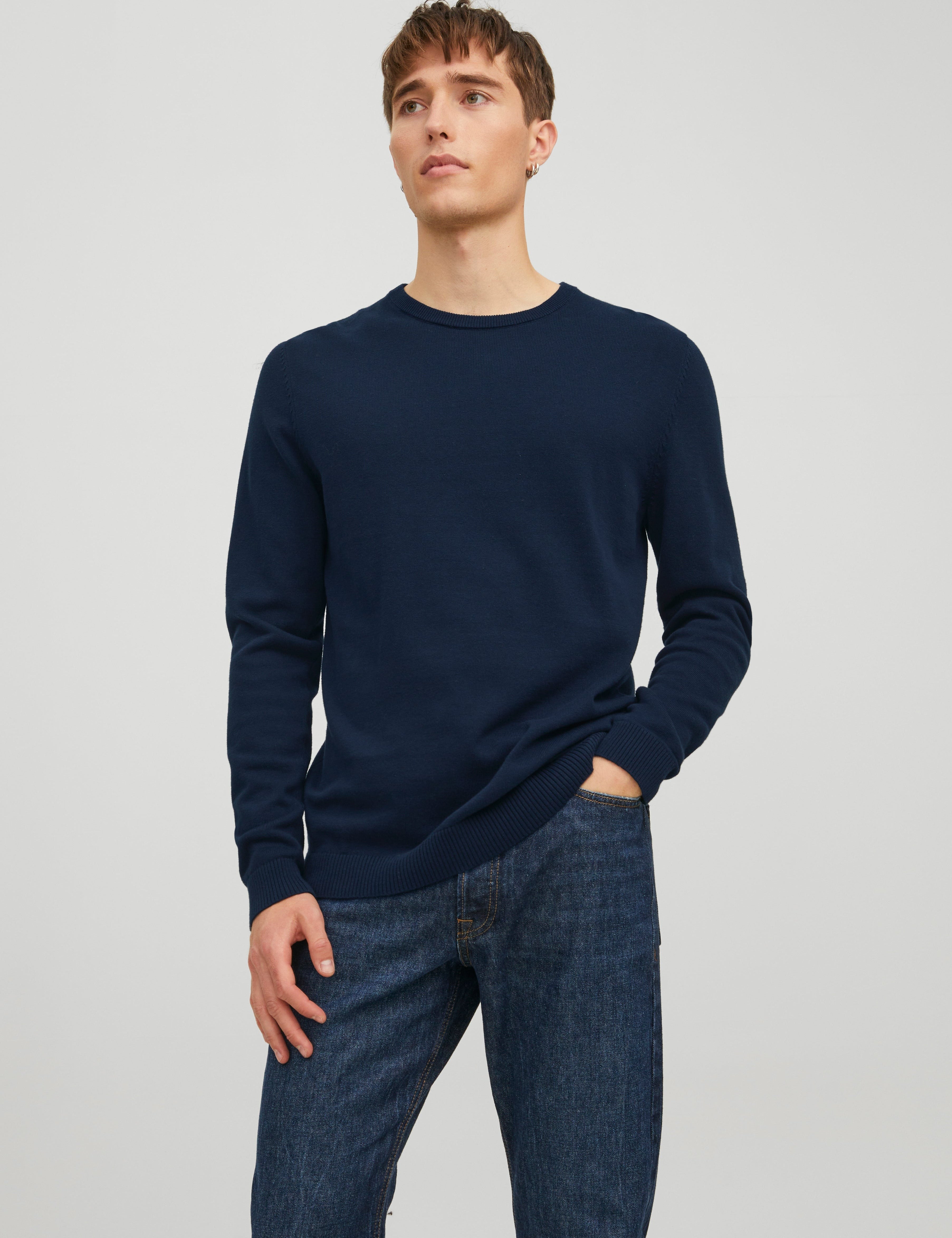 JACK & JONES JJEBASIC knit crew neck in navy blazer - Image 1