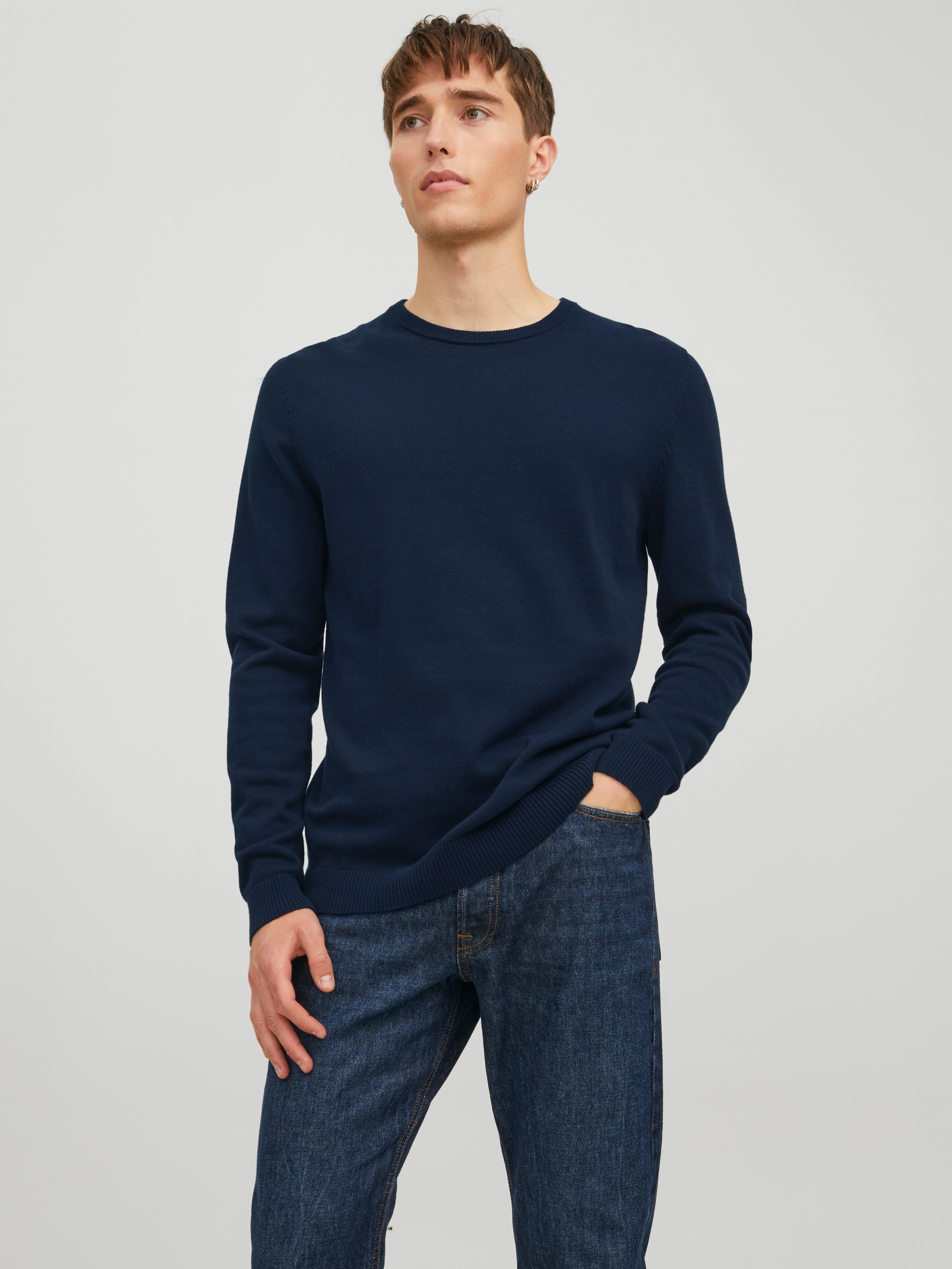 JACK & JONES JJEBASIC knit crew neck in navy blazer - Image 1