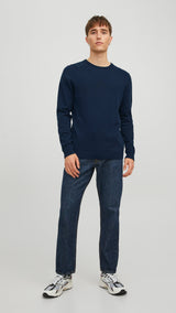 JACK & JONES JJEBASIC knit crew neck in navy blazer - Image 5