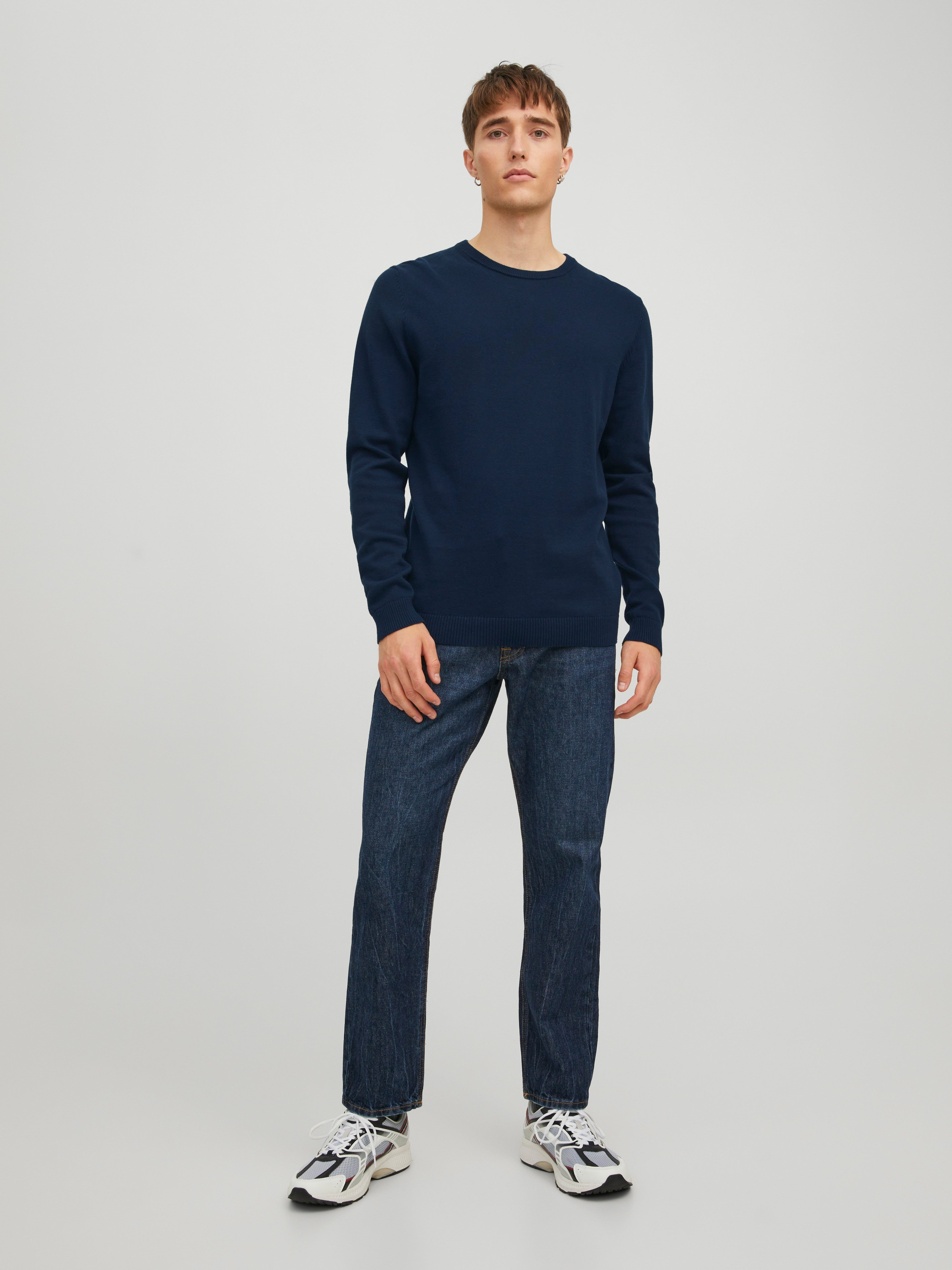 JACK & JONES JJEBASIC knit crew neck in navy blazer - Image 5
