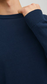 JACK & JONES JJEBASIC knit crew neck in navy blazer - Image 6