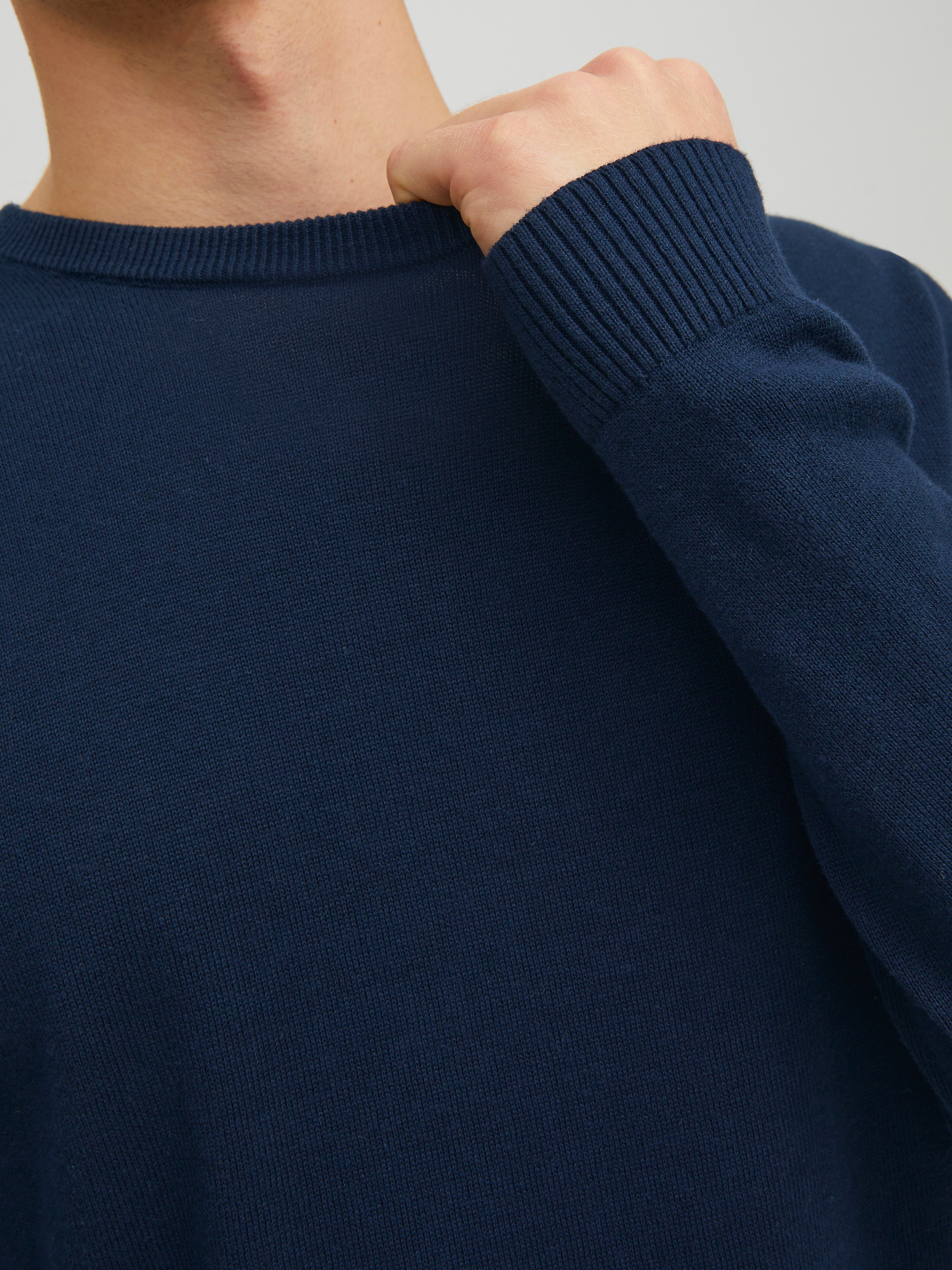 JACK & JONES JJEBASIC knit crew neck in navy blazer - Image 6