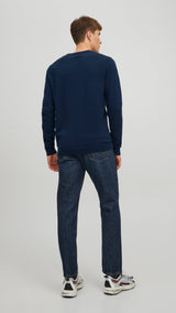 JACK & JONES JJEBASIC knit crew neck in navy blazer - Image 2