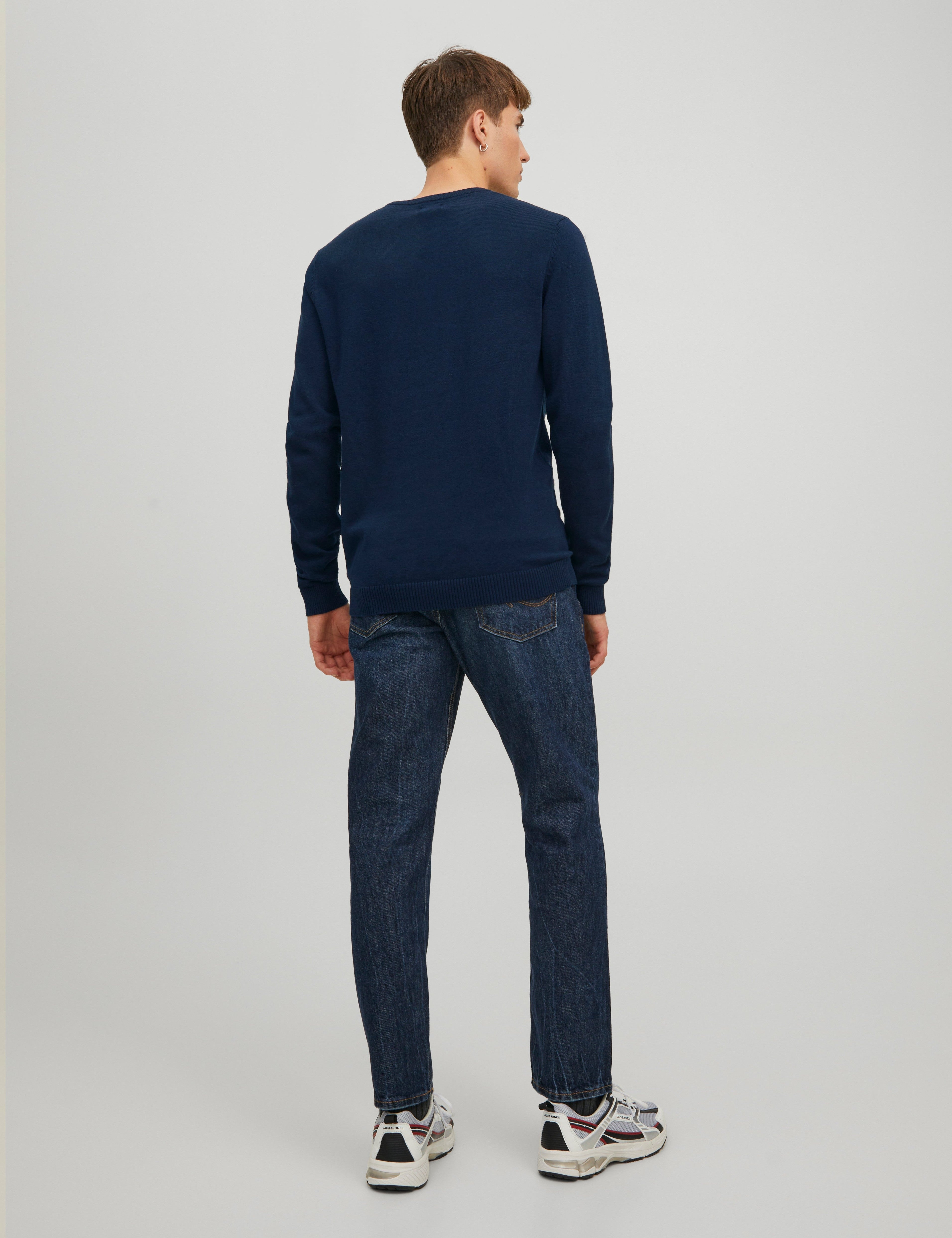JACK & JONES JJEBASIC knit crew neck in navy blazer - Image 2