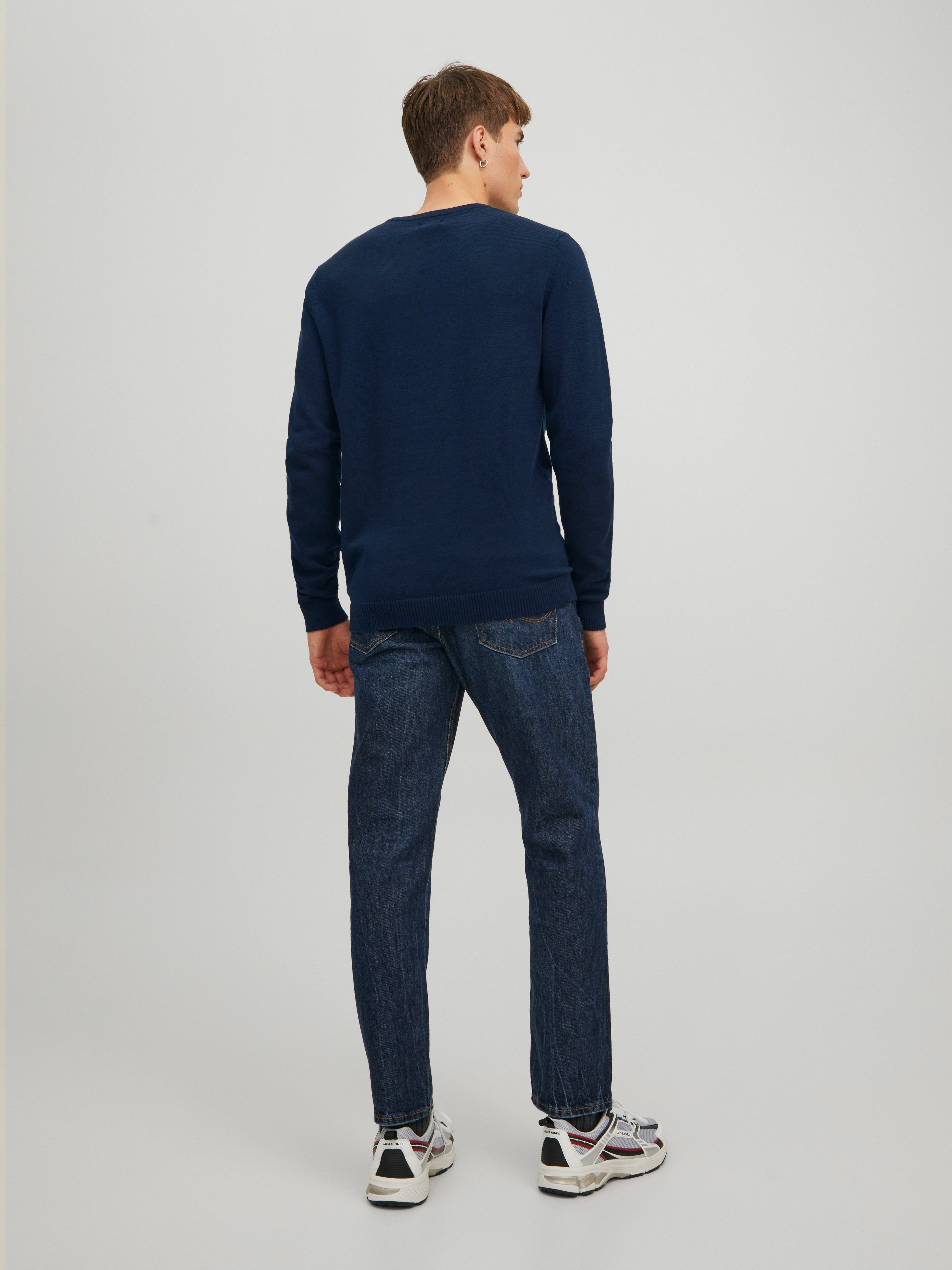 JACK & JONES JJEBASIC knit crew neck in navy blazer - Image 2