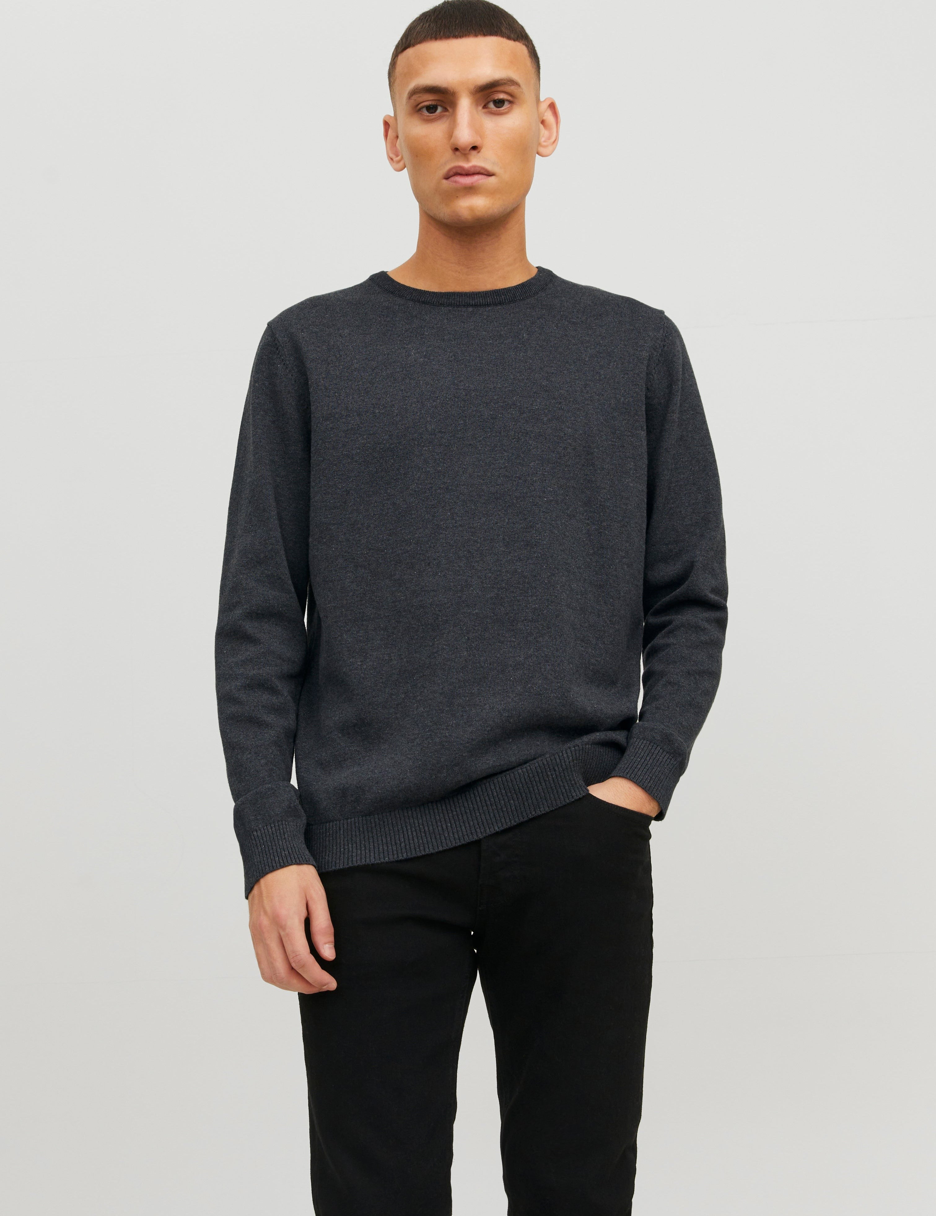 JACK & JONES JJEBASIC knit crew neck in dark grey - Image 1