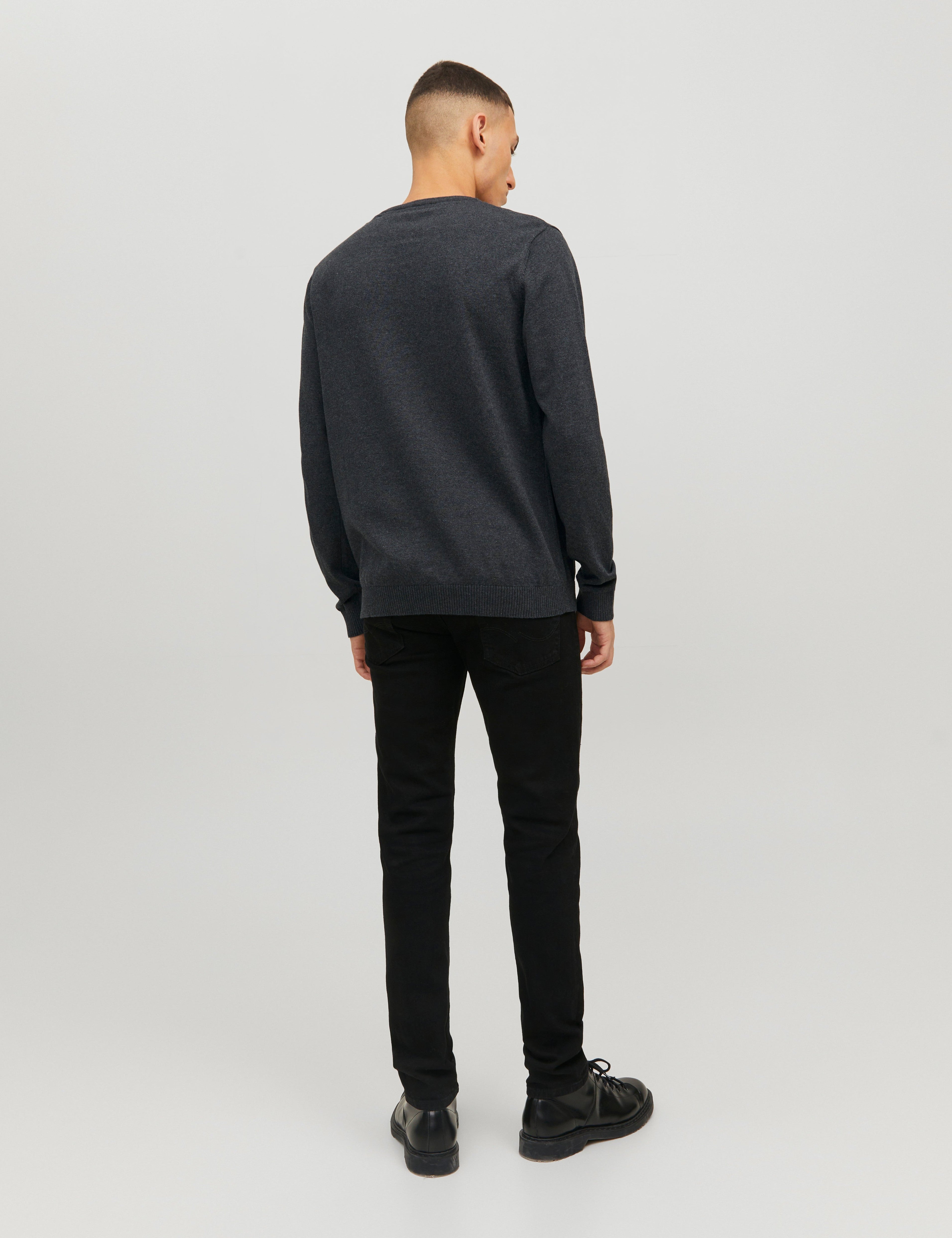 JACK & JONES JJEBASIC knit crew neck in dark grey - Image 2