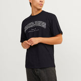 JACK & JONES JJECALEB varsity tee o-neck in black - Image 1