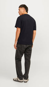JACK & JONES JJECALEB varsity tee o-neck in black - Image 2