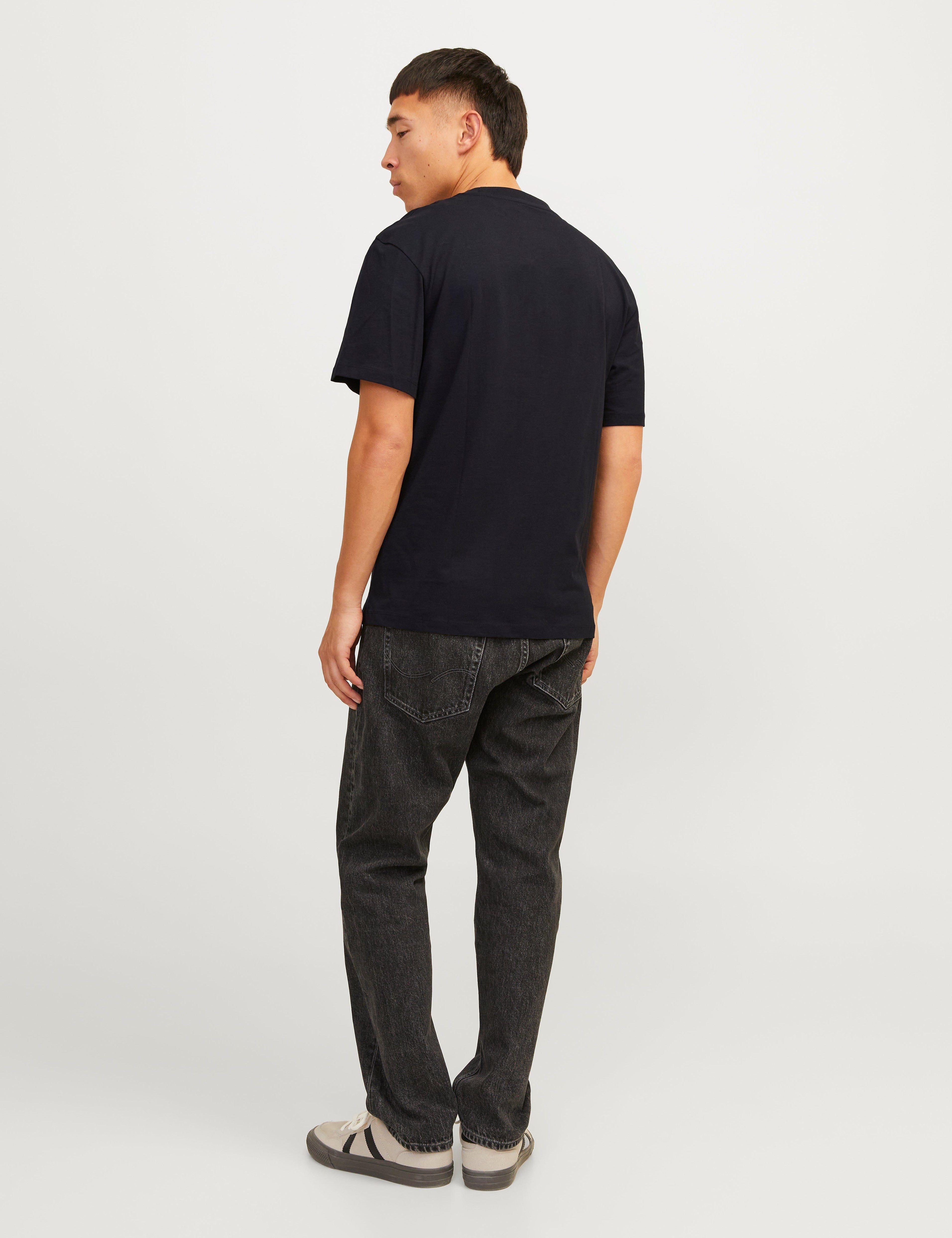 JACK & JONES JJECALEB varsity tee o-neck in black - Image 2